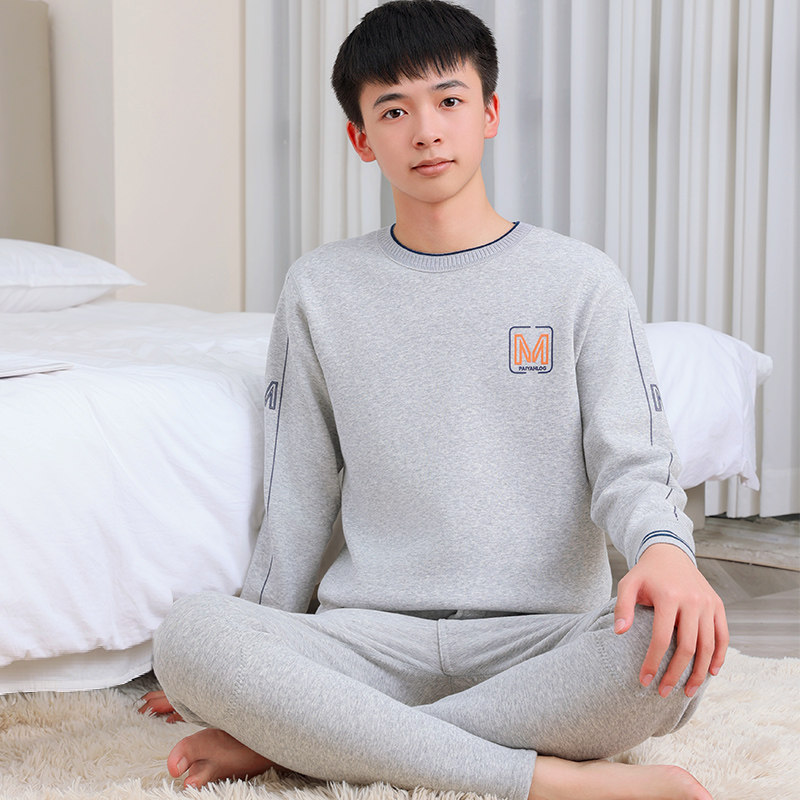 青少年保暖内衣男大童加绒加厚中学生秋衣秋裤套装纯棉保暖衣冬季