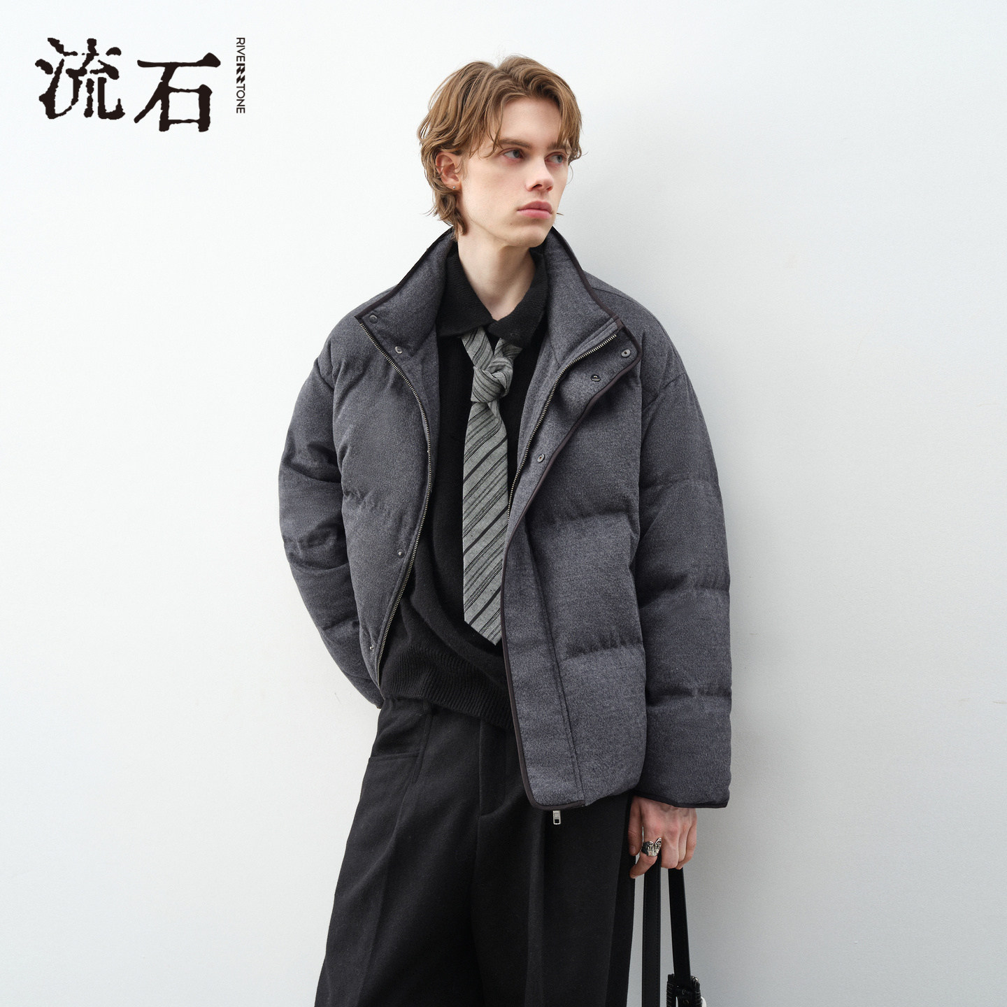 流石男装高端简约短款羽绒服男2026年冬季新款面包服