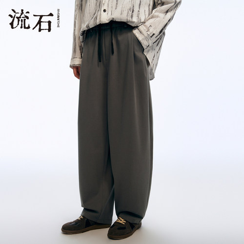 流石男装莱赛尔宽松弯刀裤子2026年春秋新款男士透气天丝休闲长裤