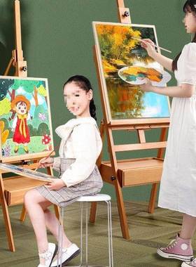 AL101024板式美生画油画术架抽支松木画架屉榉木实原木色木质素描