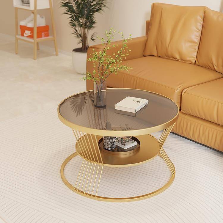 客厅小户型家用圆形玻璃茶几轻奢酒店公寓小茶台奶油风网红桌子