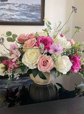 仿花艺套装居餐桌桌PXX20955面轻奢家客摆件摆设假花装饰花绢花厅