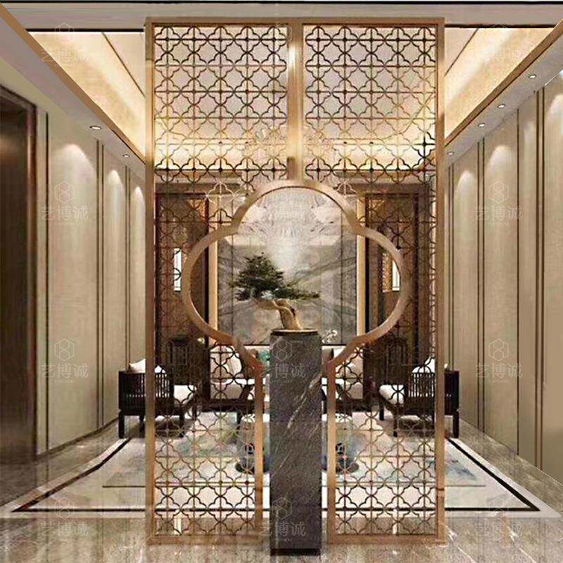 餐厅轻奢瑰花铝隔22-2-28雕属屏风玫断装饰大堂金入户不锈钢花格