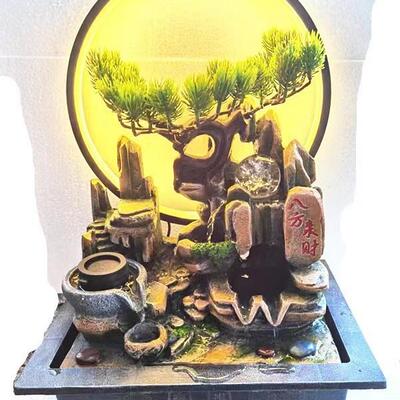 假HLQ流水轮喷含灯圈循环泉风水室内客厅装饰山水景中式创意家居