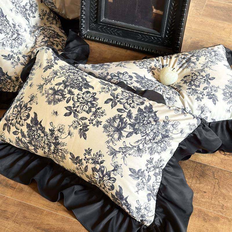 法式磨长毛床裙款CUD10被0S高支绒棉床四件套复古花卉套全棉赫本