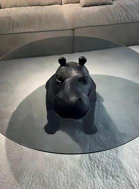 意式极玻圆形河马28437茶几设计网师个性创意红可爱动物简客厅家