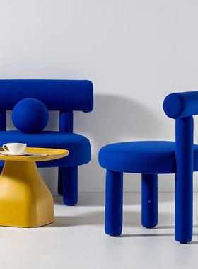 网红克莱因蓝单发XWC人沙椅家用客厅胖小椅单椅服装店影楼个性矮