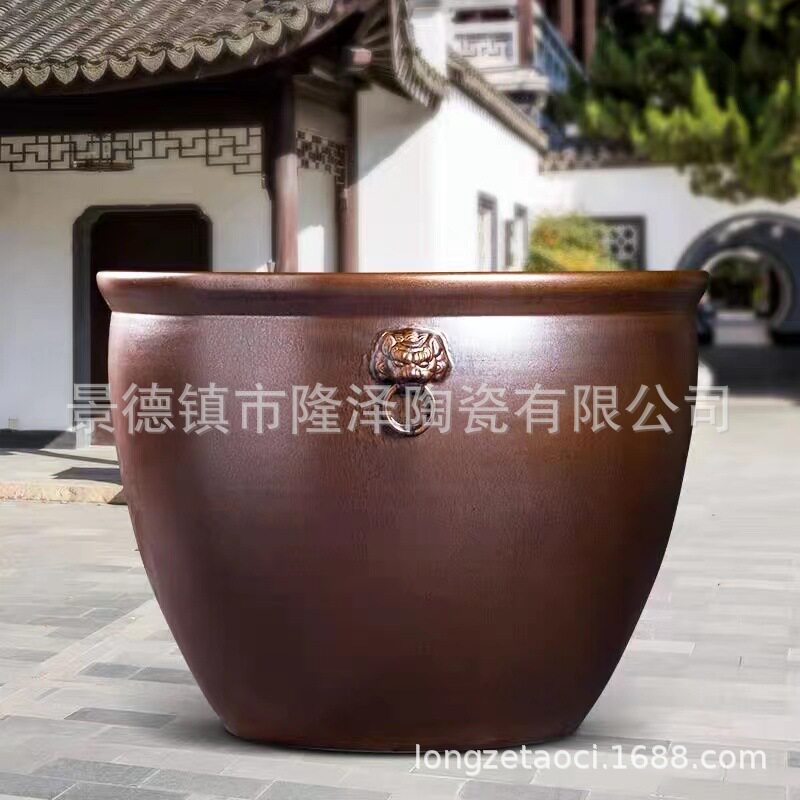 陶瓷大缸四方仿古招财狮耳种树盆客厅睡莲荷花缸庭院养鱼老式水缸