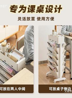 教课桌收纳柜书本室纳架RCM桌书旁书架学生桌边置物架可移动小收