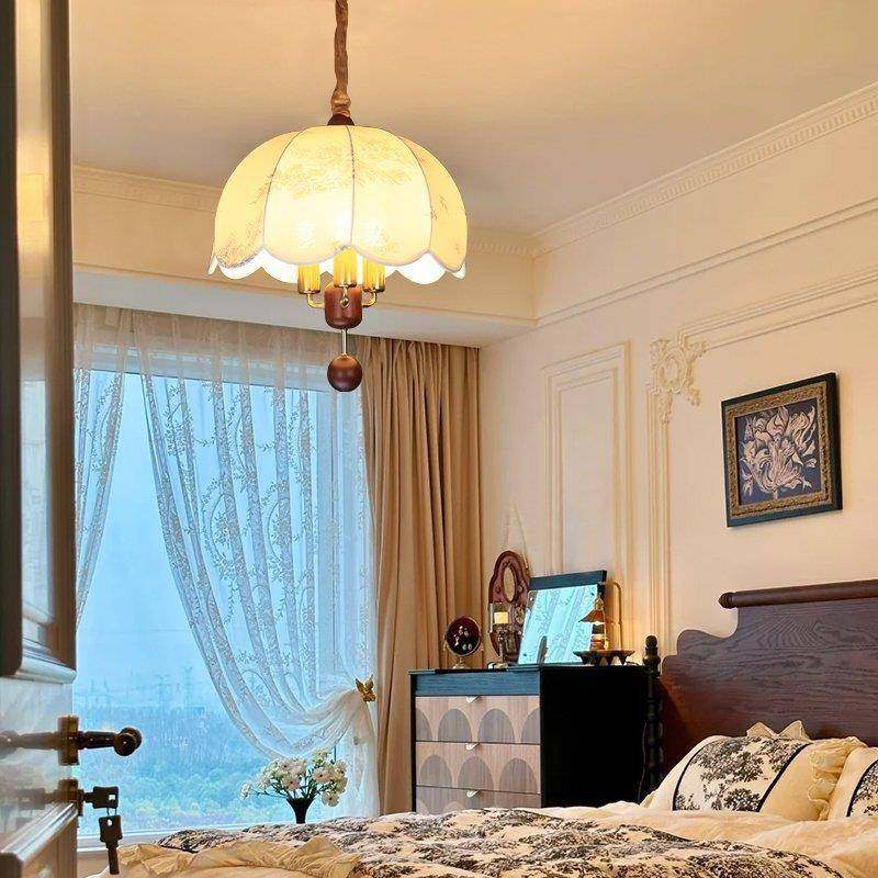 卧室法式中古风布艺式餐厅灯吧台实木日中古风印吊花护眼LED379灯,家装灯饰光源,智能吊灯,淘宝优惠券,粉丝福利购,淘宝优惠卷