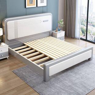 现代简约轻奢木床床双人白色5MNM用主卧1.81.气压储物床婚床家单