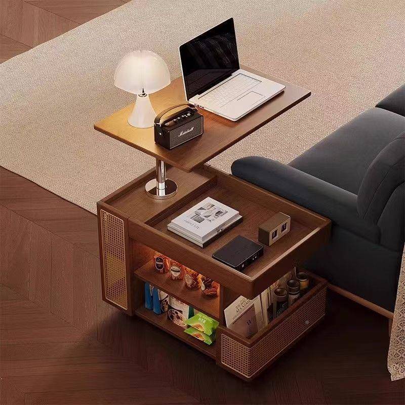 功JOM能实木移动可升降茶几家厅用沙发小推车小户多客简约边柜旋