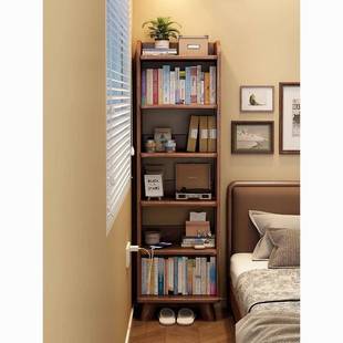 全实木书架落地置物架客厅卧缝窄柜室床层边小书柜角落多收GZH纳