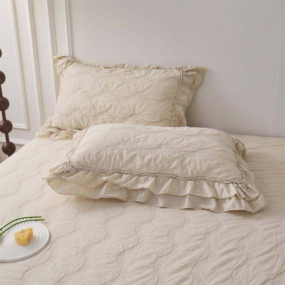 麻砂洗床盖三棉套件简约纯色花边LIS单床铺盖单双人可用床上用品