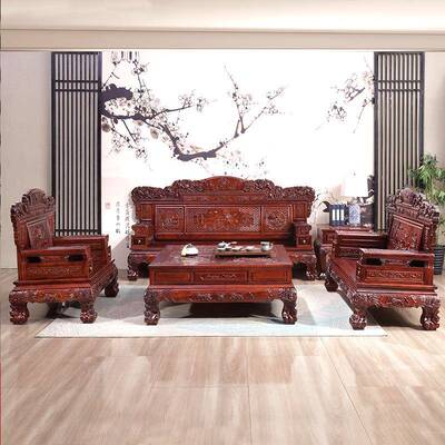 中式型实沙木经济柏木客厅艺榫卯ICH术茶几仿古三人单人组合发整