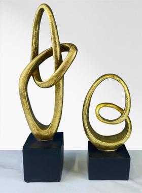 现代简约几居何抽象圆摆件家饰14861品环线条创办公桌面客厅装意