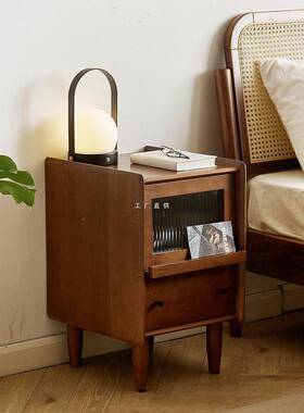 实木床头简易小型超窄边38109柜柜卧床室你头置物柜迷小柜子复古