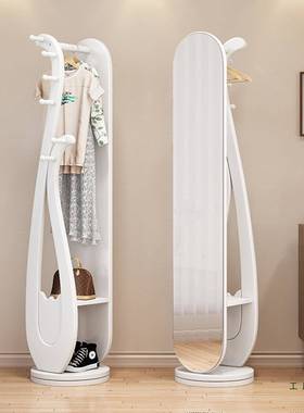 家用可全身穿衣镜挂衣架一体实木旋置物63154简约新式艺术衣帽转