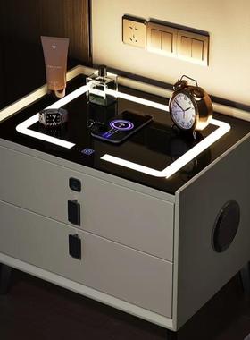 智能床头17310柜轻奢简极无线充电多功能床头柜木简卧室约储物实