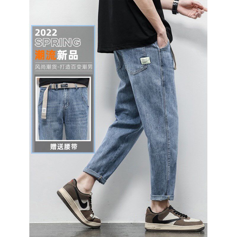 夏季薄款牛仔裤男生宽松直筒潮牌2025新款夏天休闲男士九分长裤子