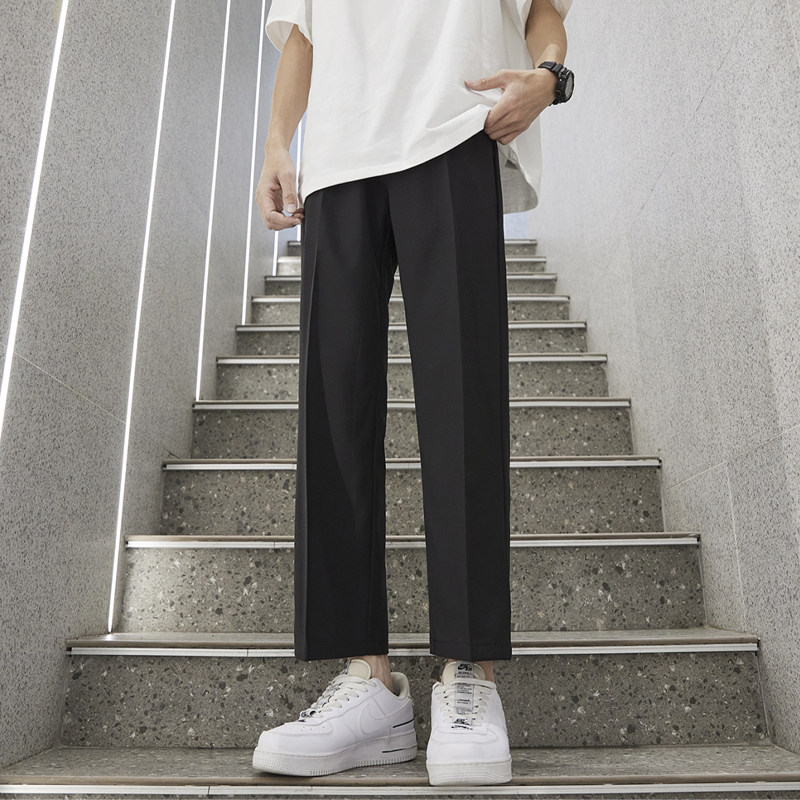 黑色高级感西装裤子男夏季薄款冰丝九分裤百搭抗皱休闲小西裤男士