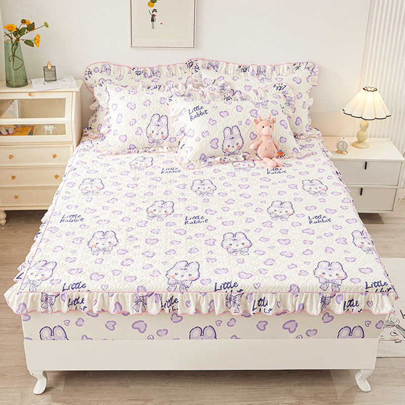 全棉夹棉床笠罩带花边单件儿童卡通100纯棉加厚床单防滑四季通用