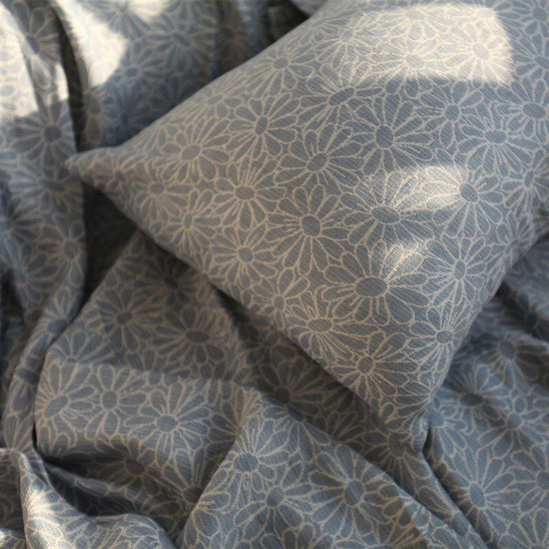 雏菊提花 60%亚麻40%竹纤维混纺厚实床单床品 柔软毯子沙发盖布