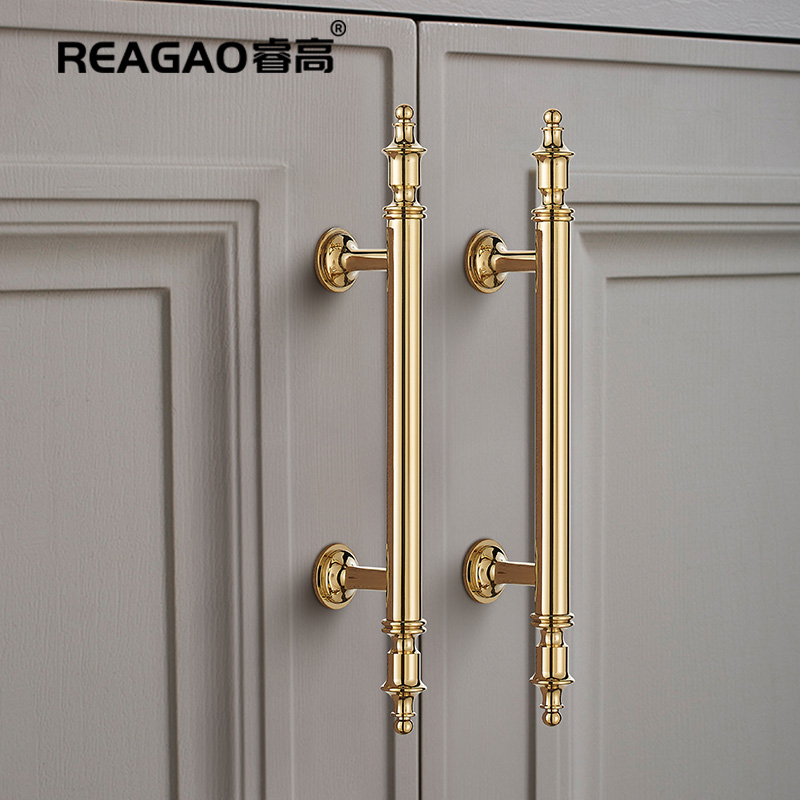 睿高法式轻奢柜门拉手黄铜衣柜橱柜门把手抽屉小拉手金色银色加长