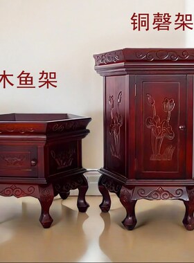 六角实木木鱼架铜磬铜罄大殿16寸18寸20寸至28寸摆件寺院法器架子