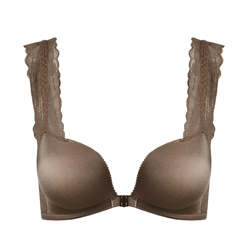 雅小姐性夏季无钢圈小胸聚拢文胸蕾丝前扣胸O罩美背法式内衣女薄
