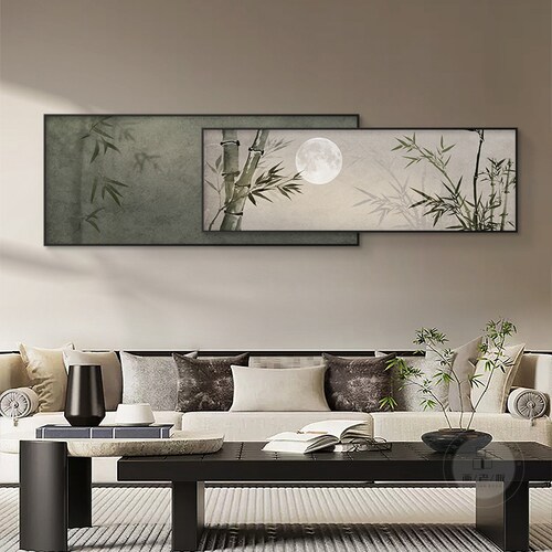 竹子新中式客厅装饰画中国风沙发背景墙叠加禅意茶室挂画大气高档