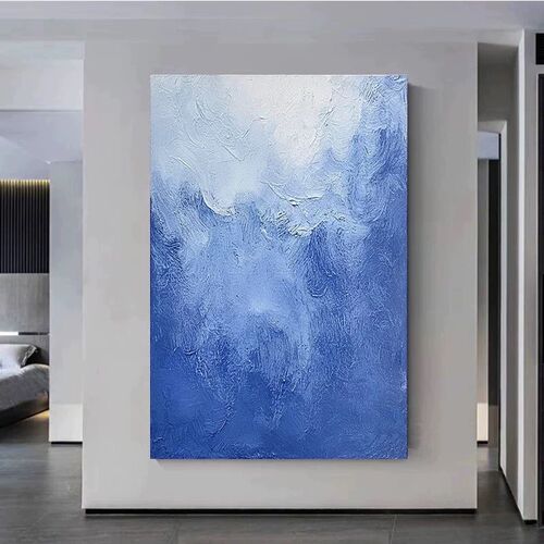 手绘油画湛蓝高级感肌理抽象现代简约客厅背景墙装饰轻奢艺术挂画