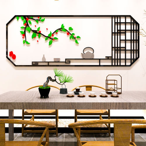 中国风3d立体亚克力贴画客餐厅茶室饭店墙壁贴纸新年布置墙面装饰