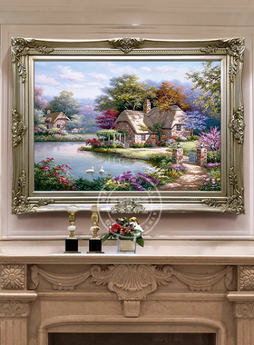 风景油画欧式手绘花园景装饰画客厅玄关沙发背景墙办公室挂画