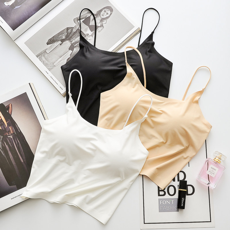 白色带胸垫防走光裹胸抹胸冰丝吊带打底内搭纯棉背心女一片式内衣