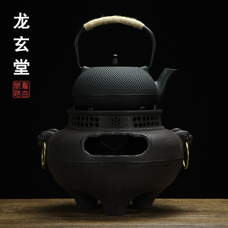 日式老炭c炉家用室内铁釜铁壶煮茶炉大号碳炉铸铁烤火炉鬼面风炉