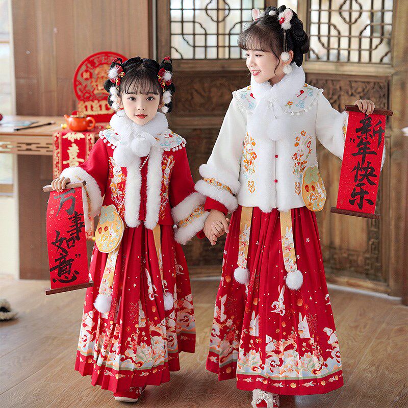 拜年服女童秋冬款汉服2024新款国风儿童新年唐装女孩喜庆衣服冬季