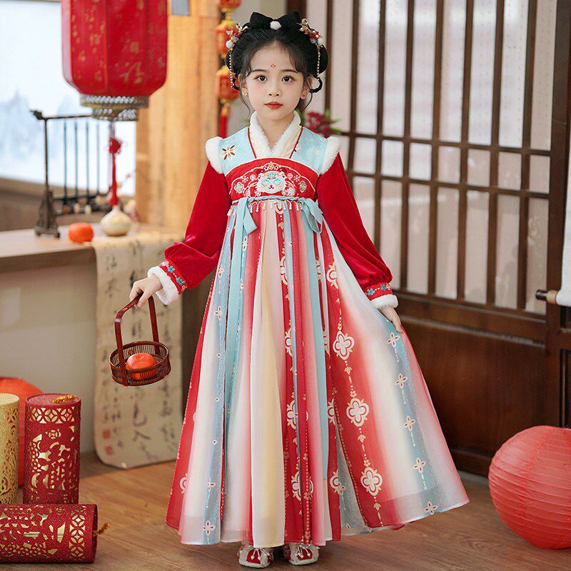 汉服女童拜年服冬季2025新款中国风儿童新年唐装女宝过年喜庆衣服