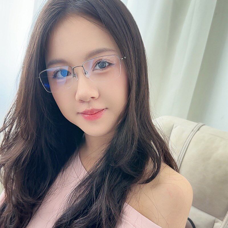 纯钛近视眼镜男半框大脸配度数无脚套一体腿金丝商务眼睛框架1515