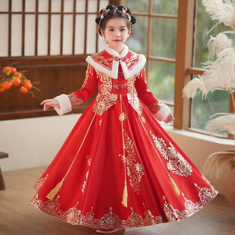 女童拜年服秋冬季新年唐装2024新款儿童汉服古装女宝过年喜庆衣服