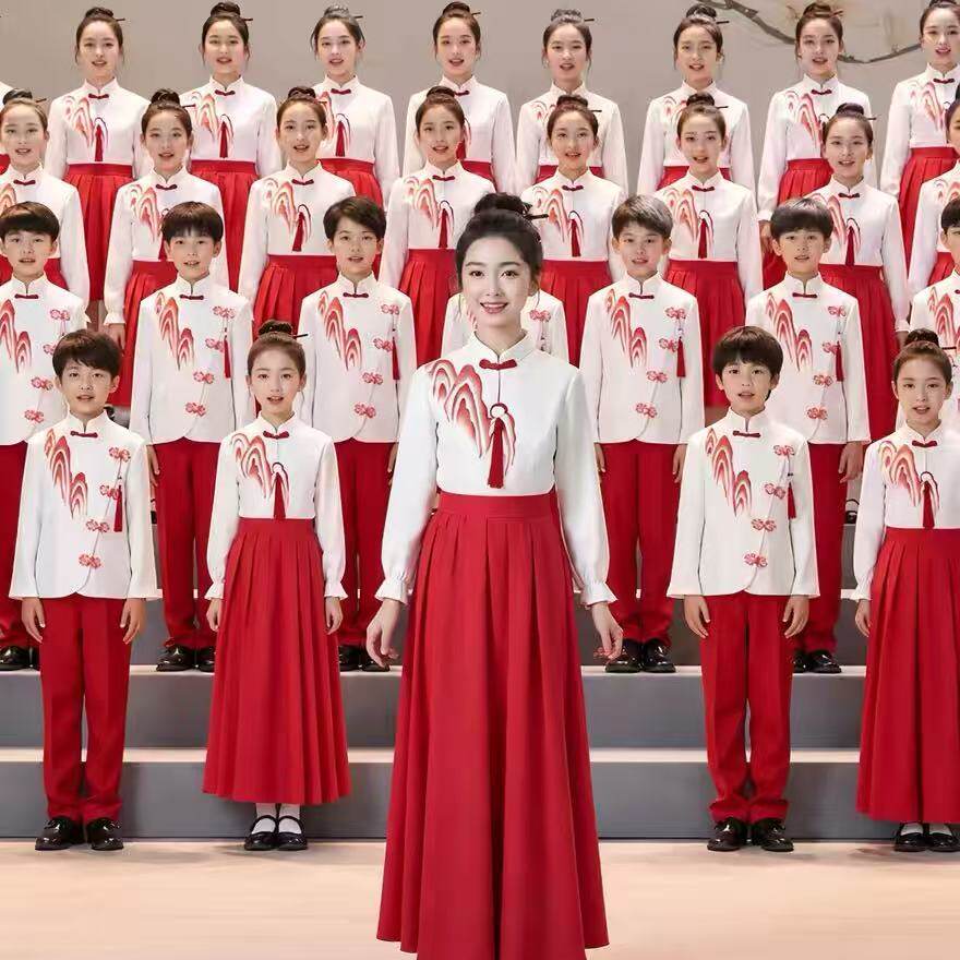 儿童中国风合唱服装红色