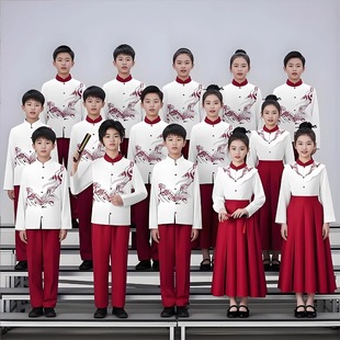 儿童合唱团演出服装中国风红色爱国大合唱诗歌朗诵演讲比赛表演服