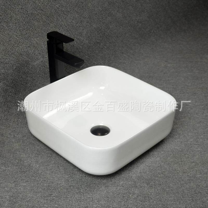 薄边陶瓷艺术盆 方形带龙头孔台上盆洗漱盆石上盆 金百盛卫浴8438