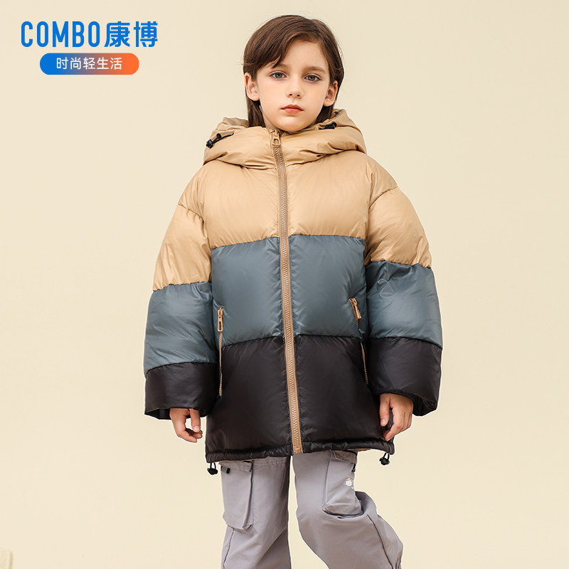 康博儿童羽绒服女童中长款可爱新款男童加厚保暖面包度连帽外套冬