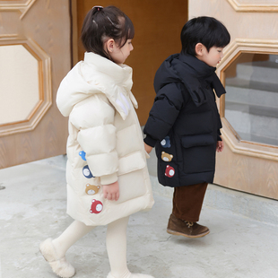 康博女童羽绒服男童中长款宝宝可爱新款加厚保暖洋气小童冬装外套