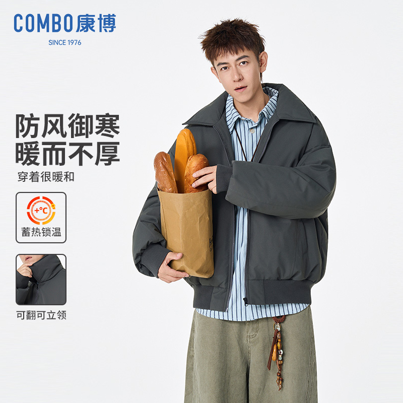 宽松休闲翻领棉衣纯色百搭外套