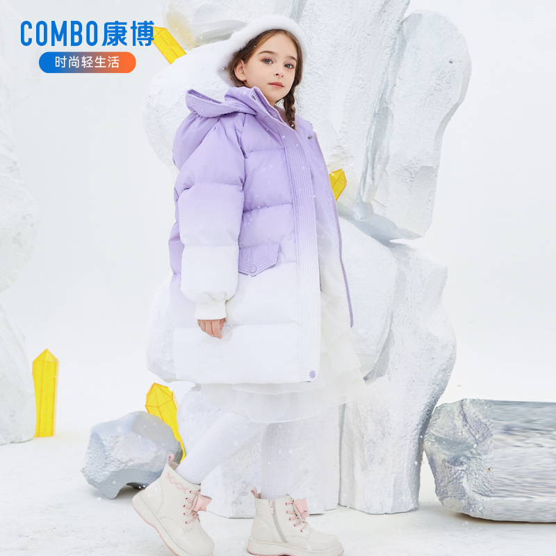 康博女童羽绒服中长款儿童新款童装加厚保暖中大童洋气外套冬