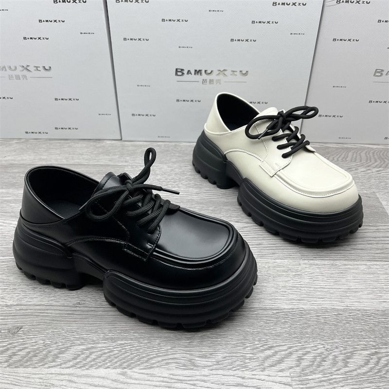 芭慕秀女鞋2023春季新款韩版厚底松糕休闲鞋低帮单鞋英伦风小皮鞋