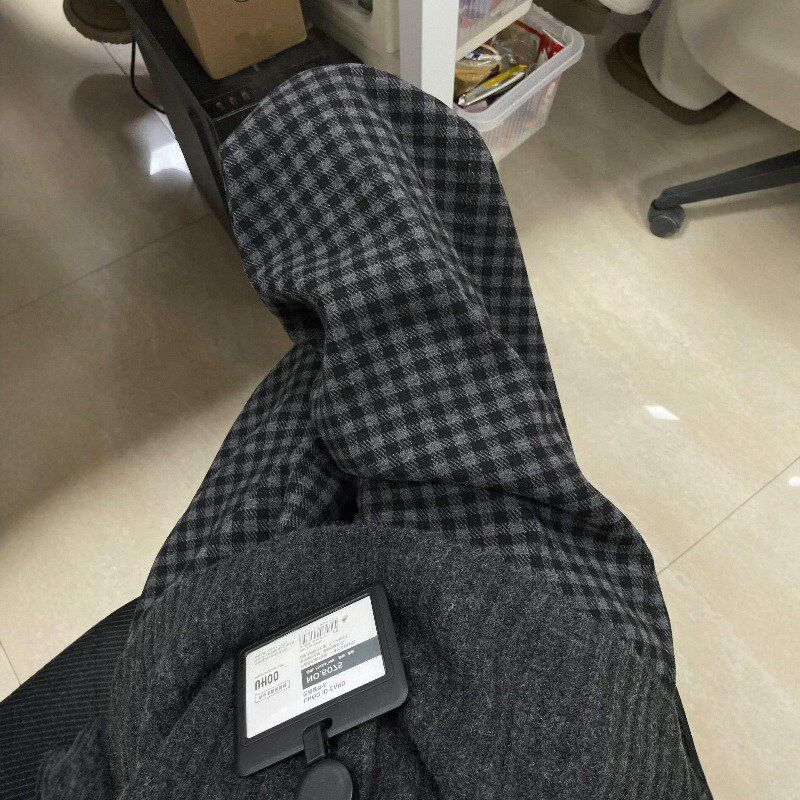 孕妇秋冬毛呢阔腿裤女高腰垂感加绒格子裤宽松显瘦黑灰格休闲裤潮