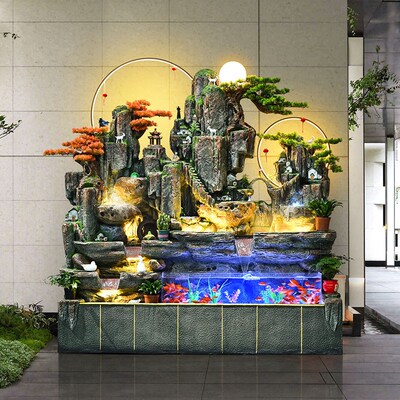 大型假山流水喷泉鱼池瀑布摆件循环水景阳台庭院T别墅公司店铺开